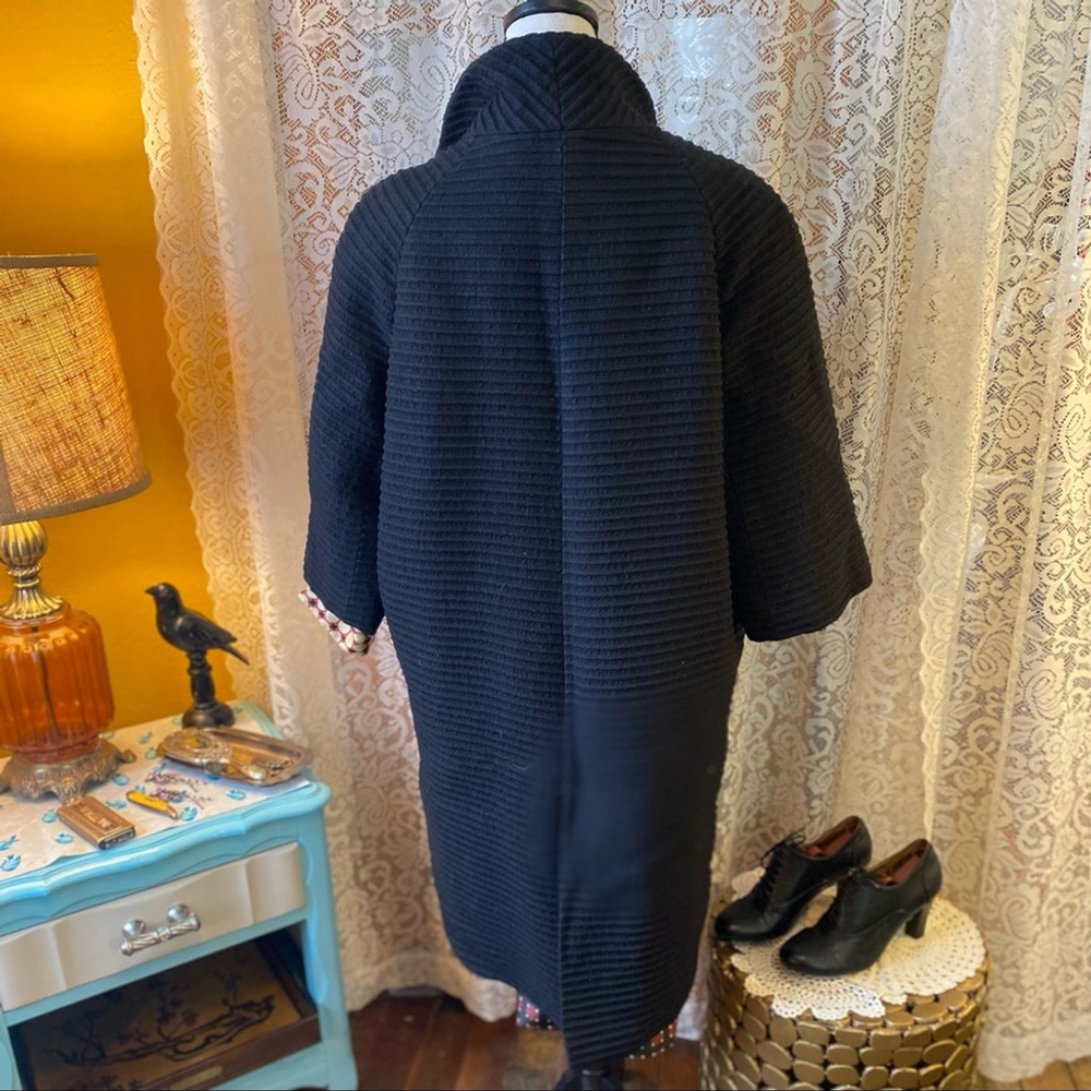 Gorgeous VTG 1960’s Black Mid-Mod Ribbed Wool-Blend Swing Coat - XL - Picture 3 of 11
